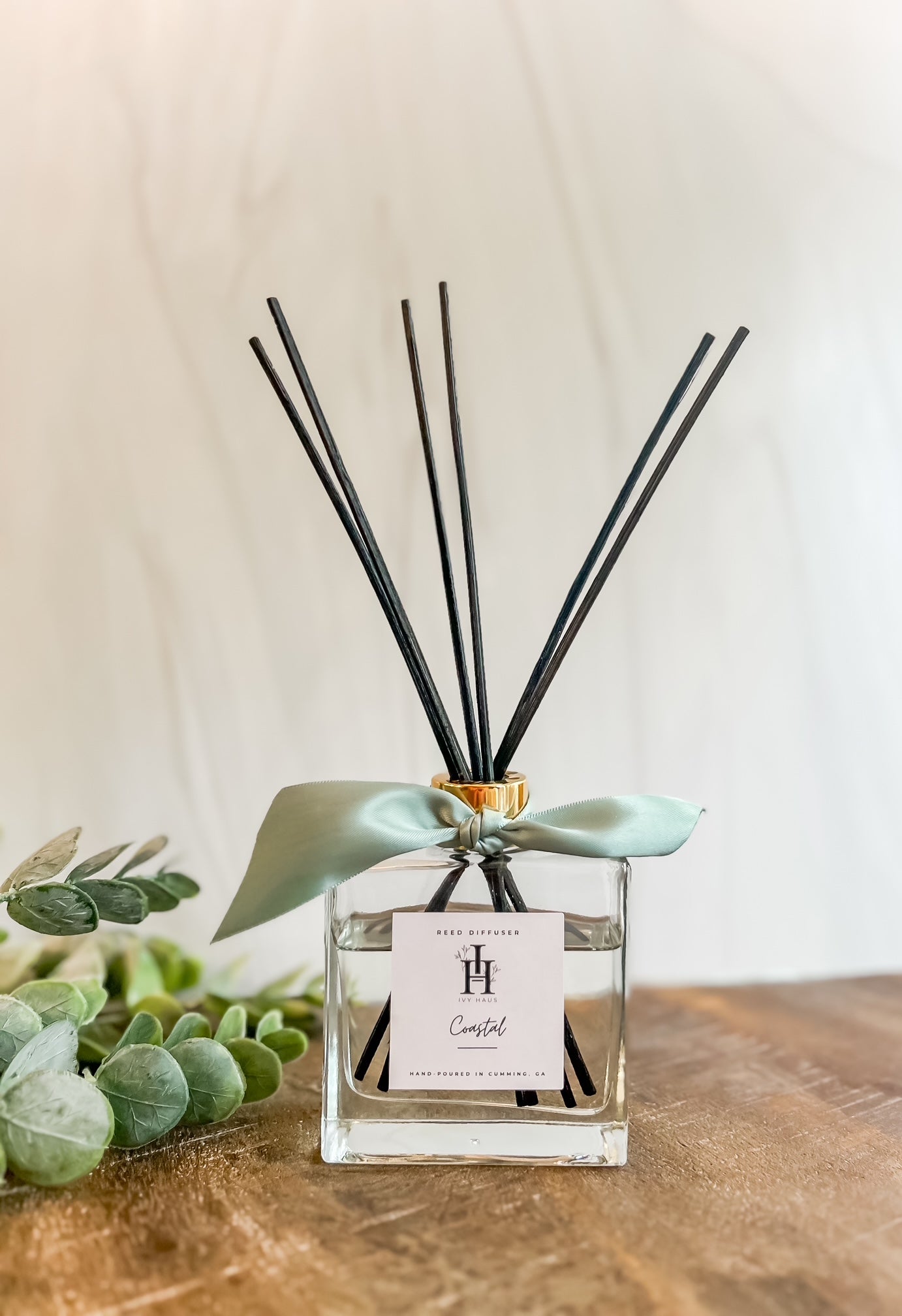 Glass Square Reed Diffuser with Gold Collar