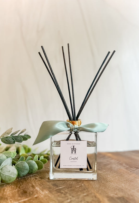 Glass Square Reed Diffuser with Gold Collar